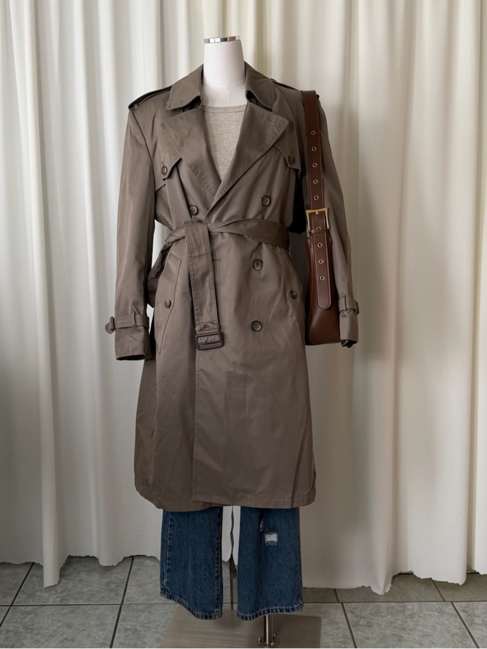 Vintage 80s Arnie II Trench Coat Men’s 40 Reg Taupe. - Picture 3 of 15